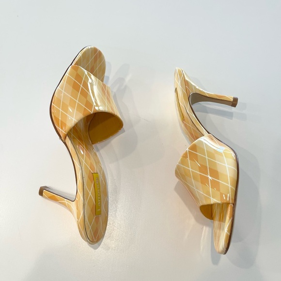 LARROUDE Colette Mule Heel In Argyle Sun Sz 7 Yellow Plaid Slide Sandal NEW $315 - Picture 4 of 9
